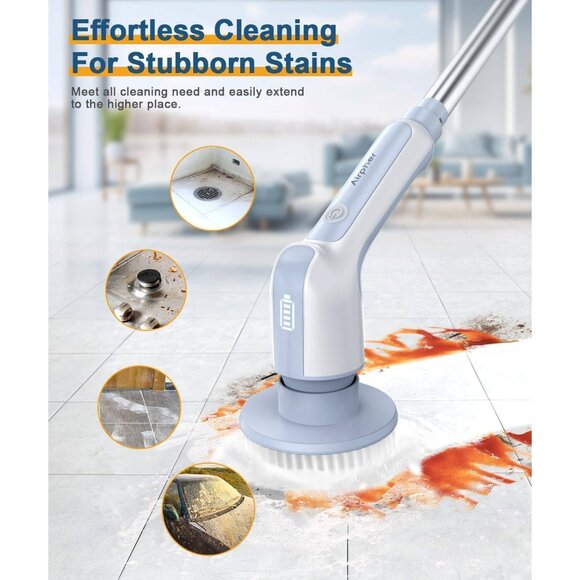 Electric Spin Scrubber – Cordless, IPX8 Waterproof, 9 Brush Heads (Gray) - Picture 2 of 8